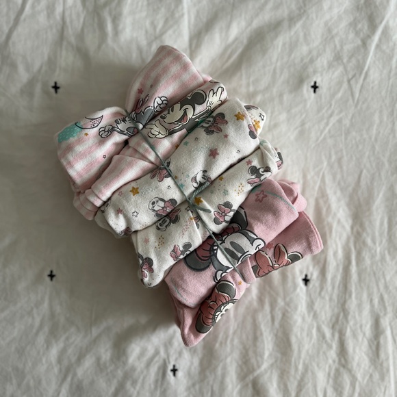 Disney Other - Disney Baby Pink Minnie Mouse Onesie 6 Piece Mix Match Bundle Set Puff Sleeves
